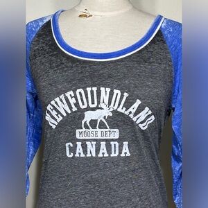 New Foundland Canada Women Long Sleeve Grey & Blue Shirt Size Large